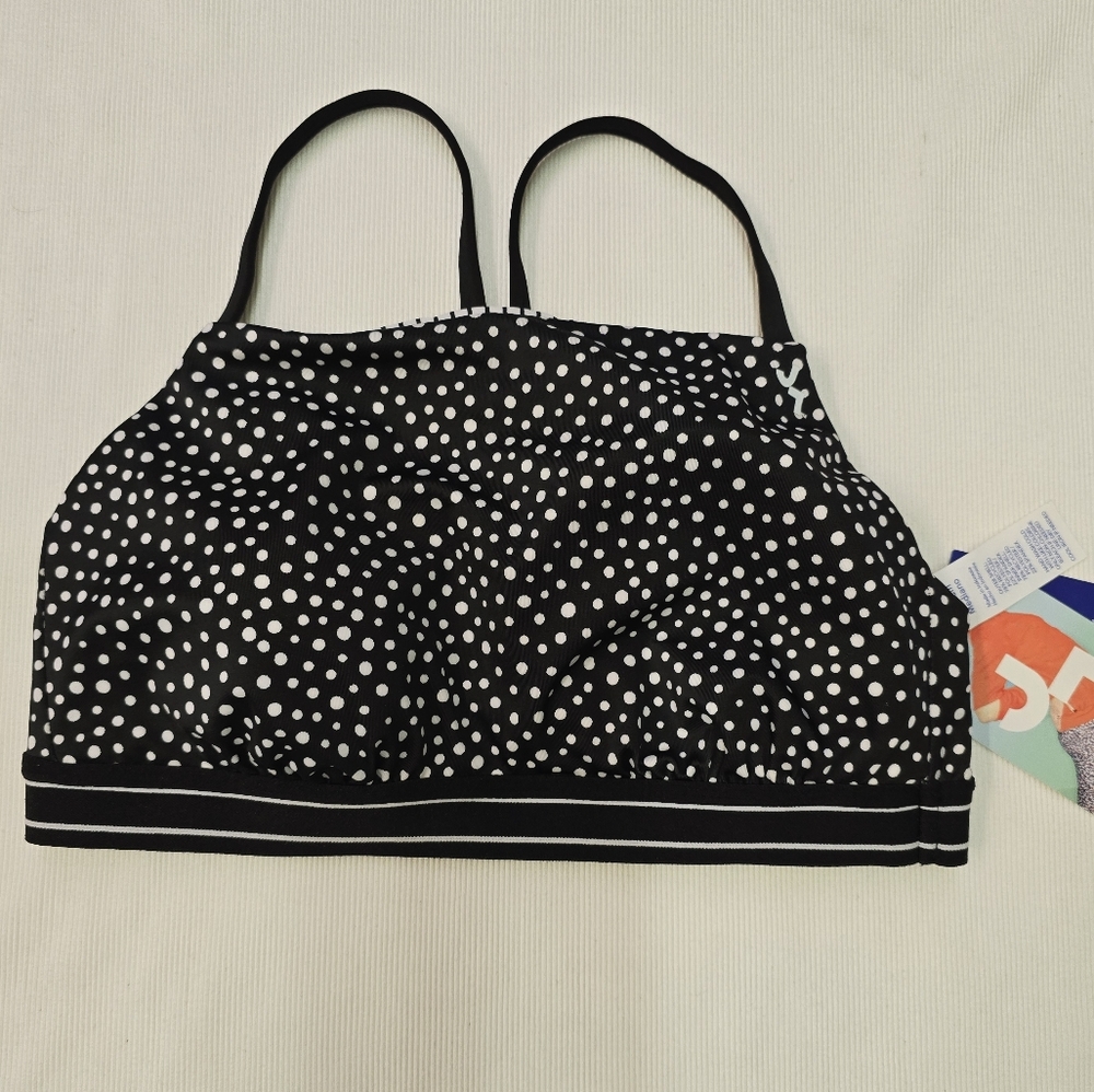 JoyLab High Neck Polka Dot & Stripe Reversible Bralette Bikini Top, BLK/WT- Med